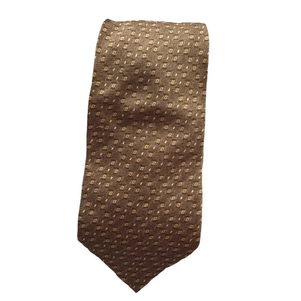 Vintage EUC Claybrooke 100% Silk Geometrical Brown‎ Tie Men's Necktie